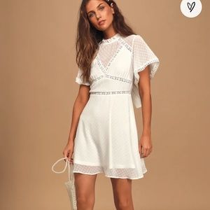 Fairy Tale Romance White Swiss Dot Backless Mini Dress